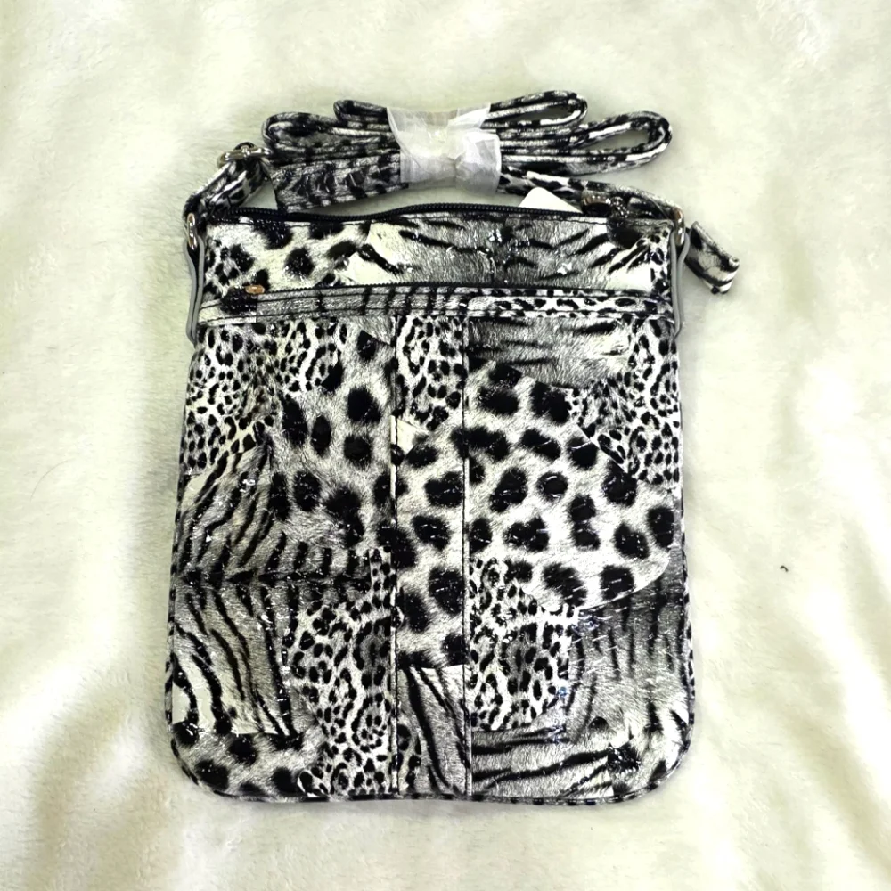 Candie's Black and White Snow Leopard Cheetah Print Vegan Crossbody Bag